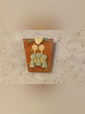 Family Silhouette Glitter Brooch - Copper and Sage Accent